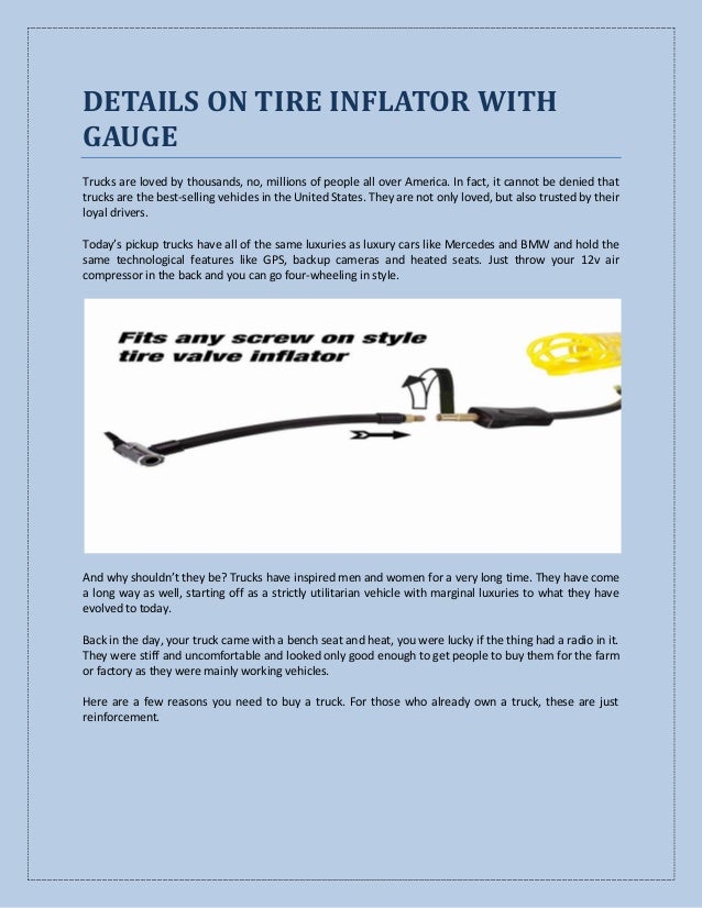 Details on tire inflator with gauge