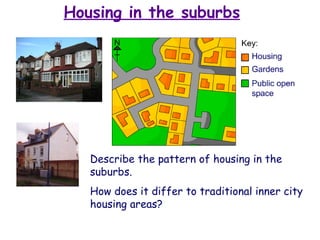 Housing in the suburbs Describe the pattern of housing in the suburbs.  How does it differ to traditional inner city housing areas? 