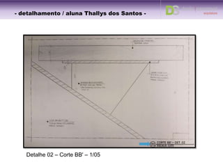 0
1
PLANAT BAIXA – DET. 02
ESCALA: 1/05
0
2
CORTE AA' – DET. 02
ESCALA: 1/05
- detalhamento / aluna Thallys dos Santos -
 