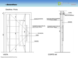 Detalhes Porta
- desenhos-
VISTA CORTE AA’
Pesquisa da aluna Camila Ferraz Cruz
 