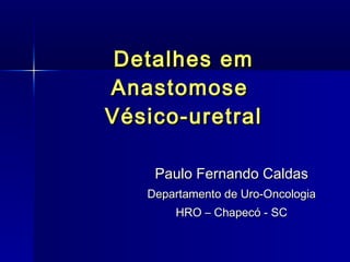 Detalhes em Anastomose  Vésico-uretral Paulo Fernando Caldas Departamento de Uro-Oncologia HRO – Chapecó - SC 