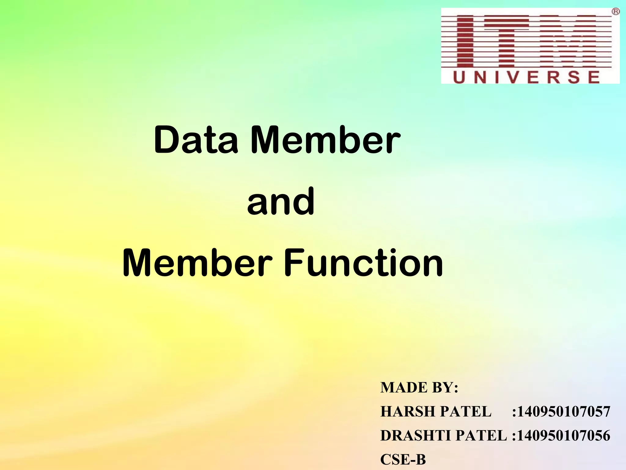 Data members and member functions | PPT