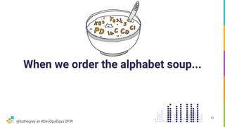 @lizthegrey at #DevOpsDays DFW
When we order the alphabet soup...
10
 