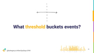 @lizthegrey at #DevOpsDays DFW
What threshold buckets events?
40
 