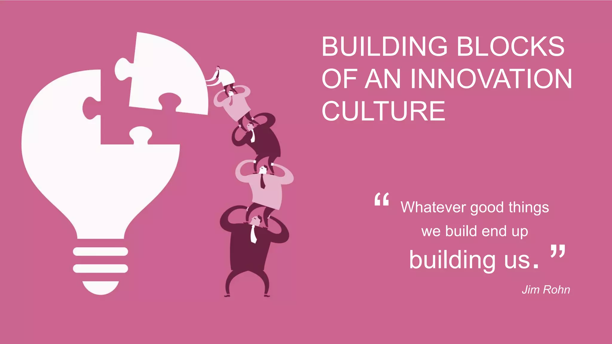 BUILDING BLOCKS
OF AN INNOVATION
CULTURE
Whatever good things
we build end up“
”Jim Rohn
building us.
 