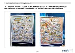 Praxisvortrag Detecon: Zusammenfassung & Diskussion


“It’s ll b t
“It’ all about people”: Ein effizientes Stakeholder- und Kommunikationsmangement
                   l ” Ei ffi i t St k h ld            dK      ik ti           t
sind wesentliche Grundvoraussetzungen für den Erfolg einer Restrukturierung




                                                                                   © Detecon
                                                      – 86 –
 