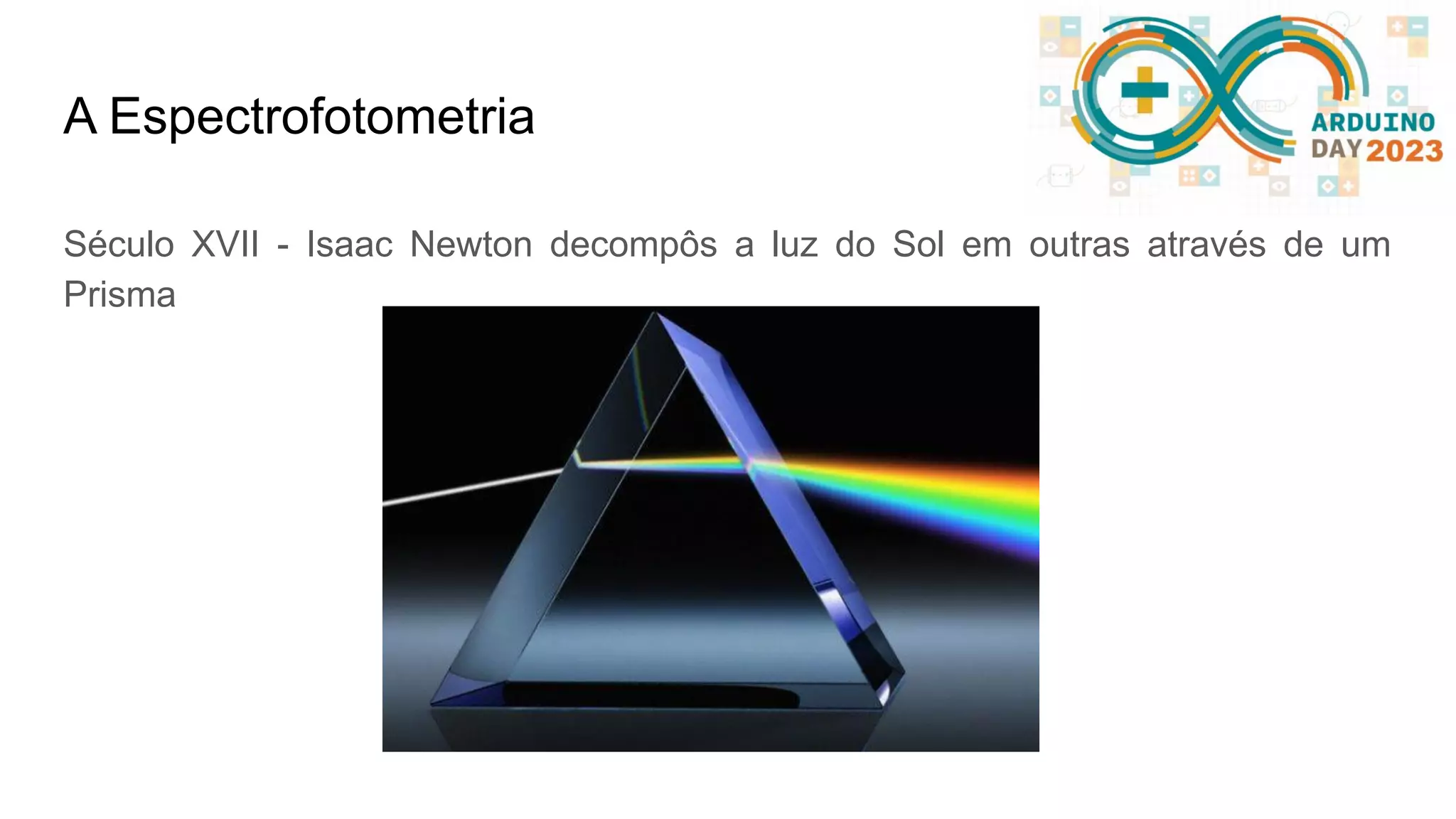 A Espectrofotometria Século XVII - Isaac Newton decompôs a luz do Sol em outras através de um Prisma 