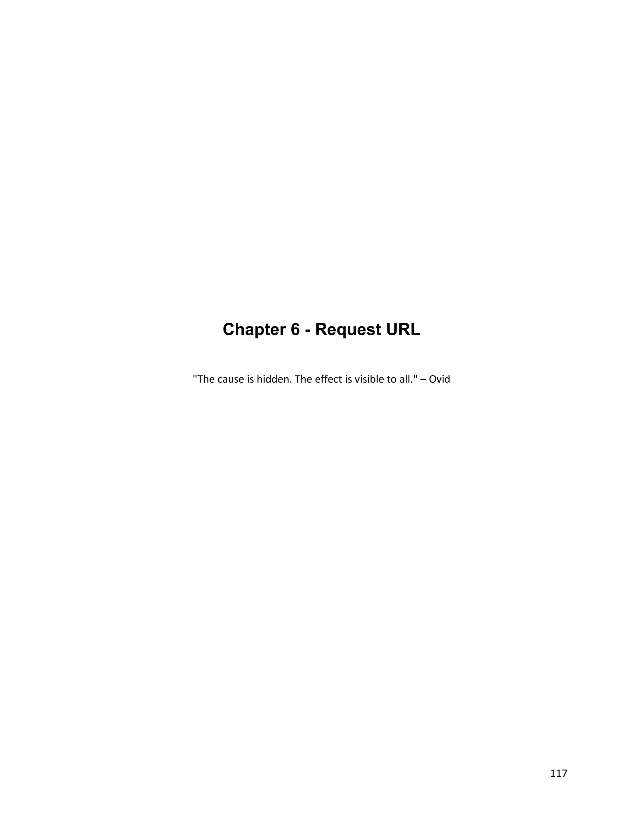 Chapter 6 - Request URL

"The cause is hidden. The effect is visible to all." – Ovid




                                                              117
 