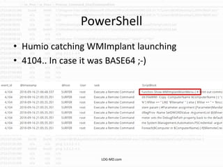 PowerShell
• Humio catching WMImplant launching
• 4104.. In case it was BASE64 ;-)
LOG-MD.com
 