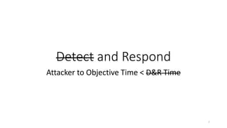 Detect and Respond
Attacker to Objective Time < D&R Time
7
 