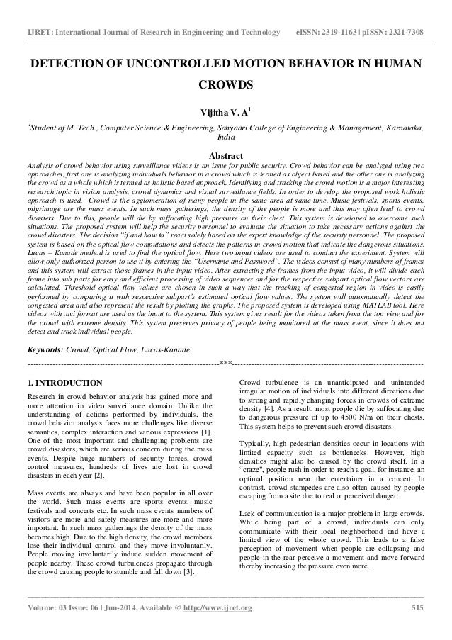 Detection of uncontrolled motion behavior in human crowds