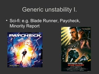 Generic unstability I. Sci-fi: e.g. Blade Runner, Paycheck, Minority Report 