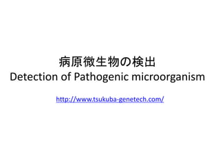 病原微生物の検出
Detection of Pathogenic microorganism
http://www.tsukuba-genetech.com/
 
