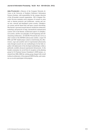 Journal of Information Processing Vol.20 No.4 824–834 (Oct. 2012)
John Wroclawski is Director of the Computer Networks di-...