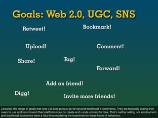 Goals: Web 2.0, UGC, SNS
                 Retweet!                                        Bookmark!


                   U...