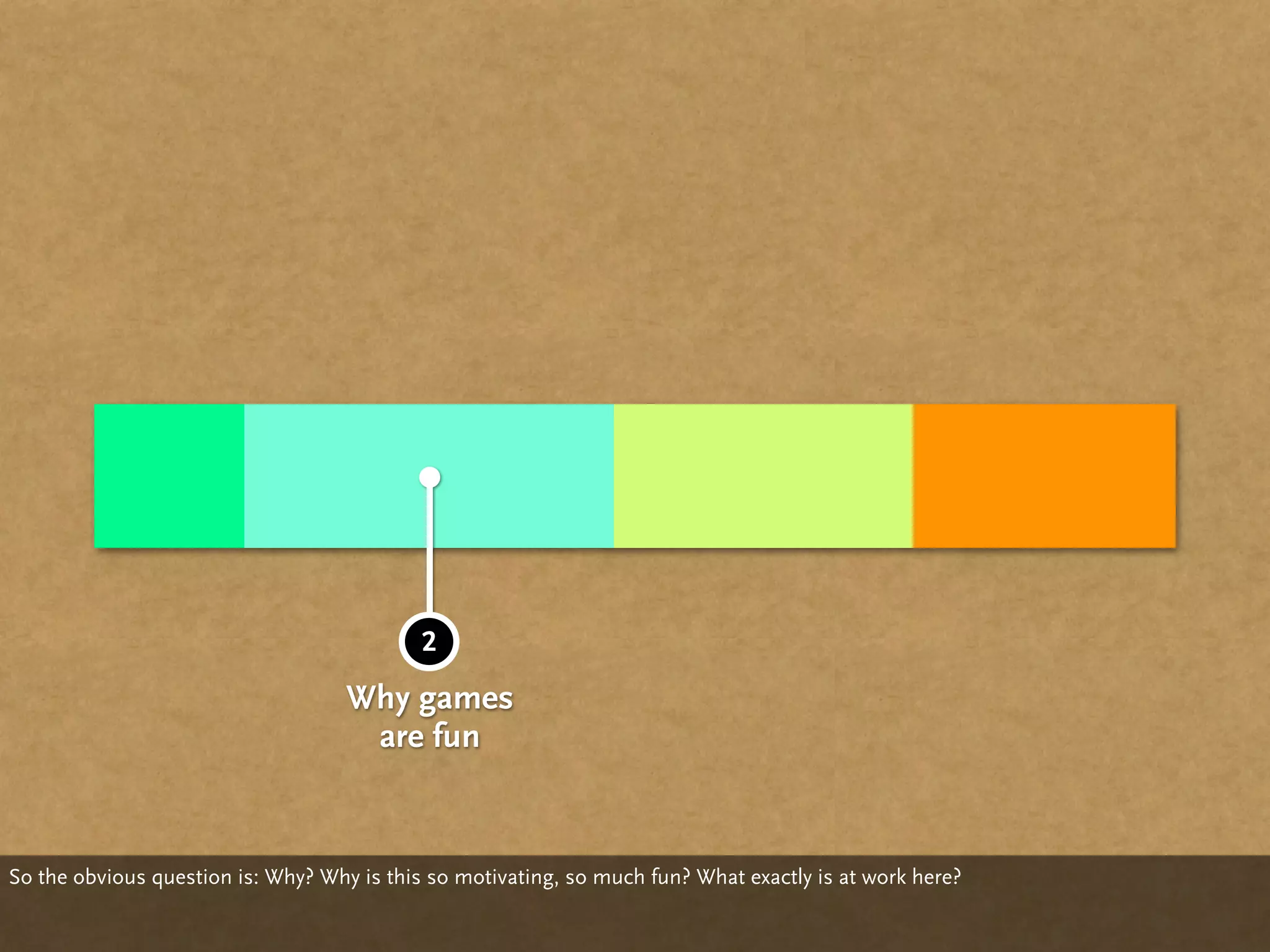2
                                    Why games
                                     are fun


So the obvious question is: Why? Why is this so motivating, so much fun? What exactly is at work here?
 