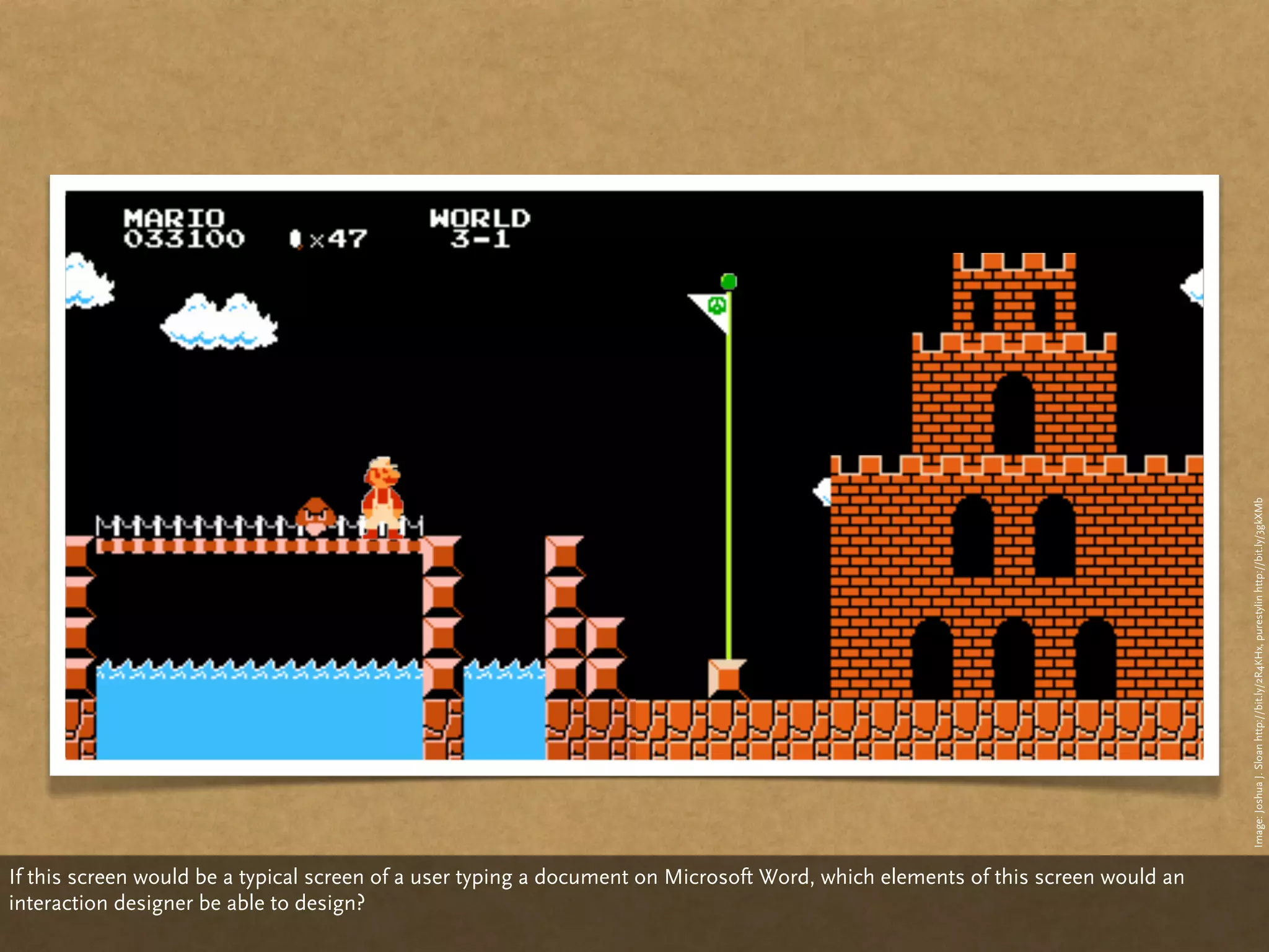 Image: Joshua J. Sloan http://bit.ly/2R4KHx, purestylin http://bit.ly/3gkXMb
If this screen would be a typical screen of a user typing a document on Microsoft Word, which elements of this screen would an
interaction designer be able to design?
 
