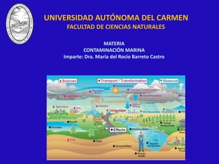 UNIVERSIDAD AUTÓNOMA DEL CARMEN
FACULTAD DE CIENCIAS NATURALES
MATERIA
CONTAMINACIÓN MARINA
Imparte: Dra. María del Rocío Barreto Castro
 