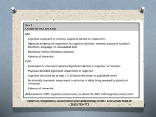 Roberts R, Knopman D; Classification and Epidemiology of MCI; Clin Geriatr Med 29
(2013) 753–772
Criterios DCL - DCND
 