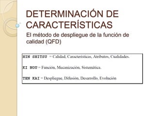 DETERMINACIÓN DE CARACTERÍSTICAS El método de despliegue de la función de calidad (QFD) 