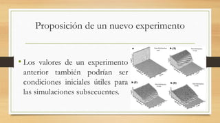 Proposición de un nuevo experimento 
• Los valores de un experimento 
anterior también podrían ser 
condiciones iniciales útiles para 
las simulaciones subsecuentes. 
 