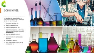 SOLUCIONES:
LA PREPARACIÓN DE SOLUCIONES SE
ENCUENTRA COMPLETA EN EL APARTADO
10 DEL MP-021-DNNA-LAB:
• HIDROXIDO DE SODIO 1M.
• ÁCIDO CLORHÍDRICO 1M.
• ÁCIDO CLORHÍDRICO AL 10%.
• DESARROLLO DE COLOR (NATURALES,
RESIDUALES, RESUDUALES TRATADAS,
AGUA MARINA)
• OXALATO DE SODIO 0.025 M
• CLARIFICADORA DE HIDROXIDO DE
ALUMINIO
• ESTANDAR DE NITRITO
• TITULANTE DE PERMANGANATO DE
POTASIO 0.01 M.
12
 