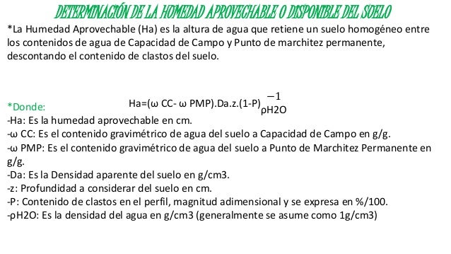 Determinacion de la humedad disponible en el suelo