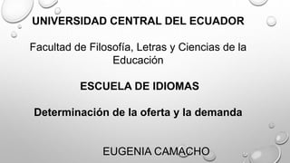 UNIVERSIDAD CENTRAL DEL ECUADOR
Facultad de Filosofía, Letras y Ciencias de la
Educación
ESCUELA DE IDIOMAS
Determinación de la oferta y la demanda
EUGENIA CAMACHO
 