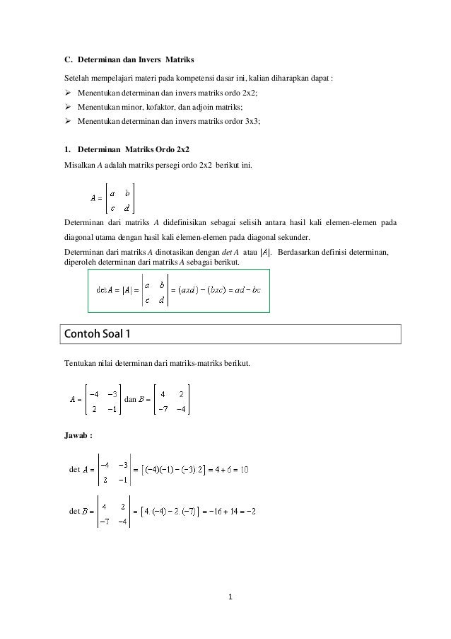 Soal Matematika Tentang Determinan Matriks