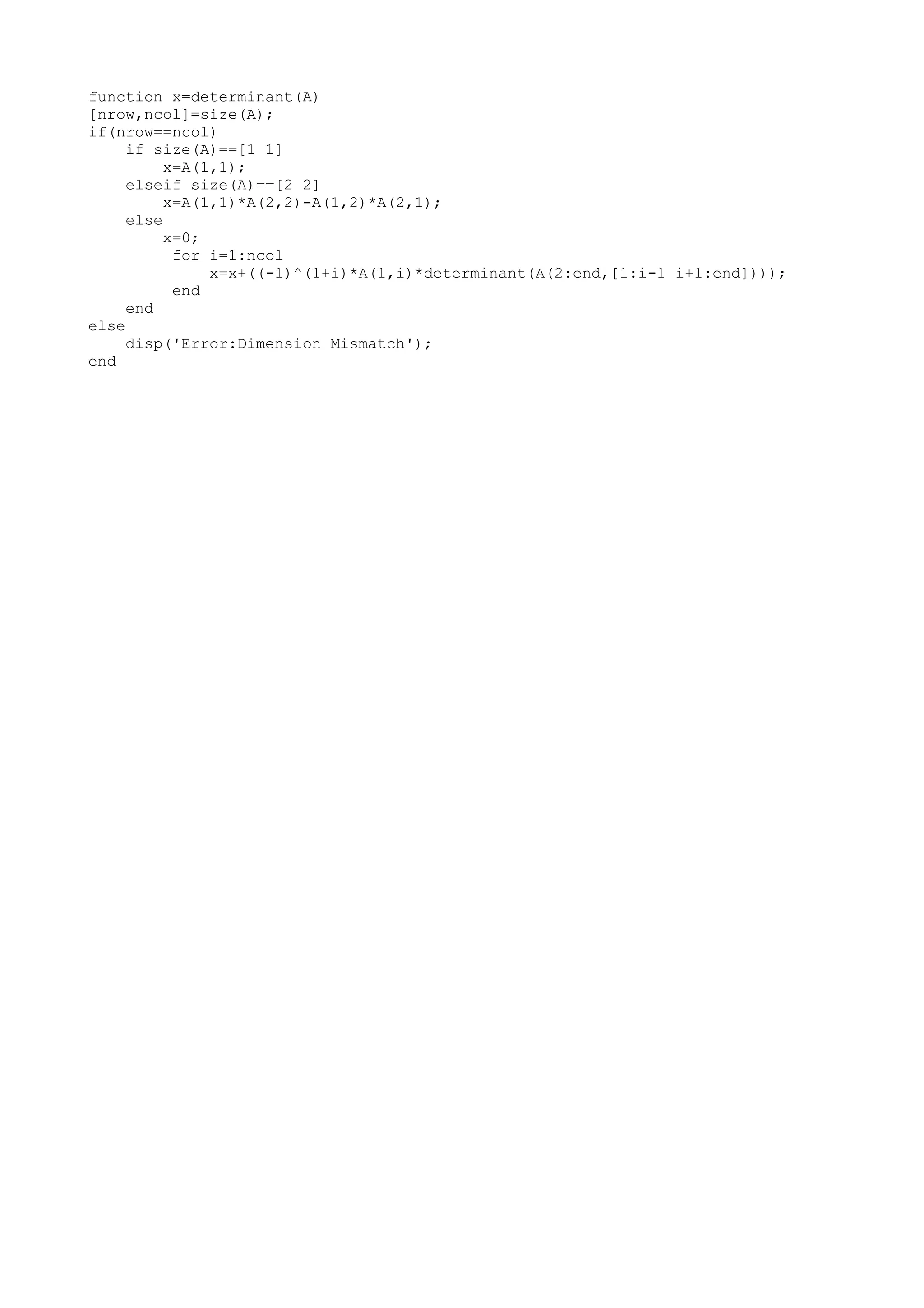 Determinant Matlab Code | PDF