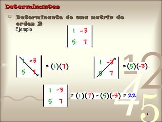 Determinantes Ejemplo Determinante de una matriz de orden 2 