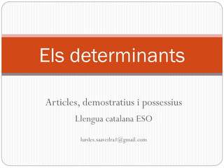 Articles, demostratius i possessius
Llengua catalana ESO
lurdes.saavedra1@gmail.com
Els determinants
 
