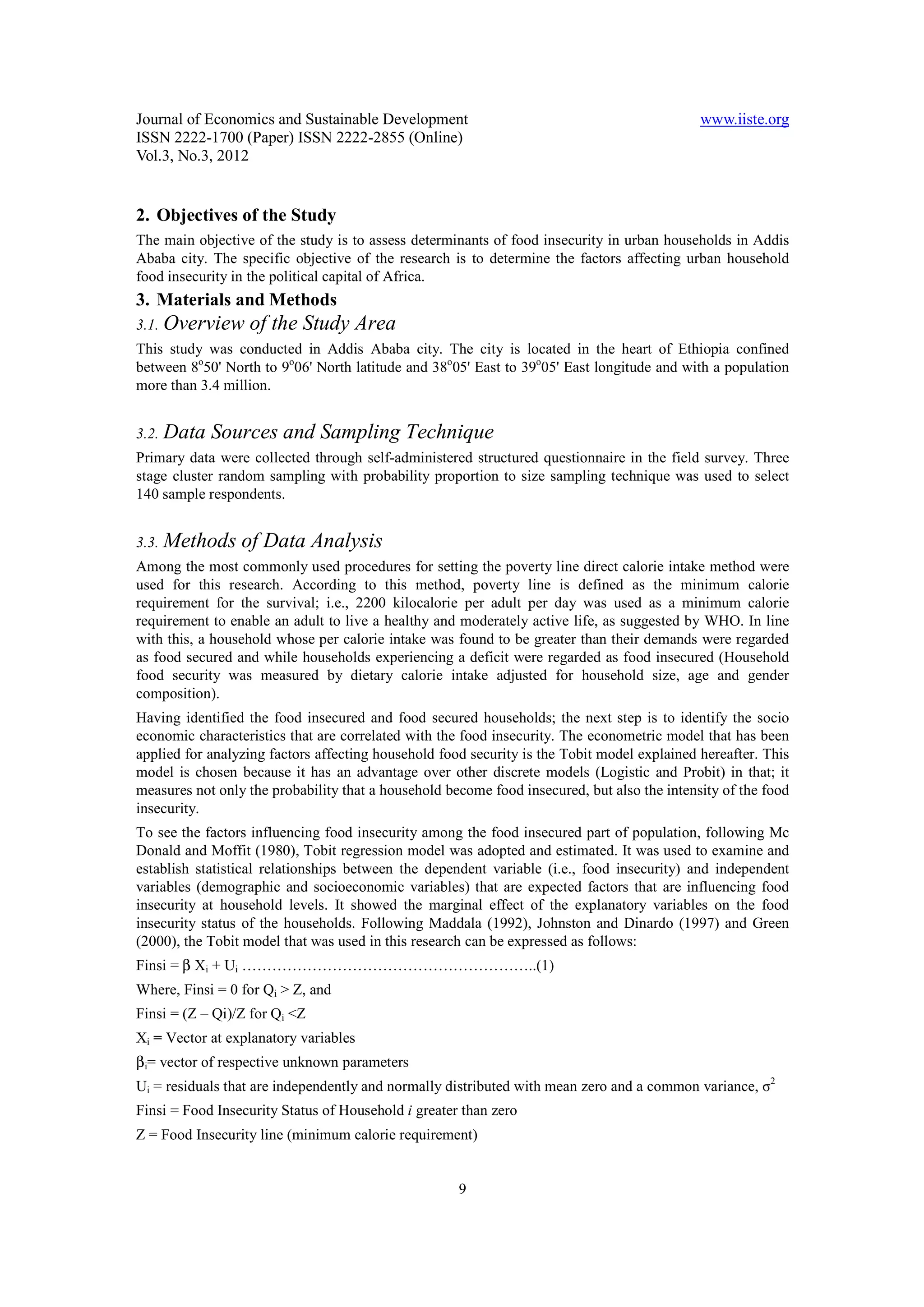 Determinants of food insecurity in addis ababa city, ethiopia | PDF