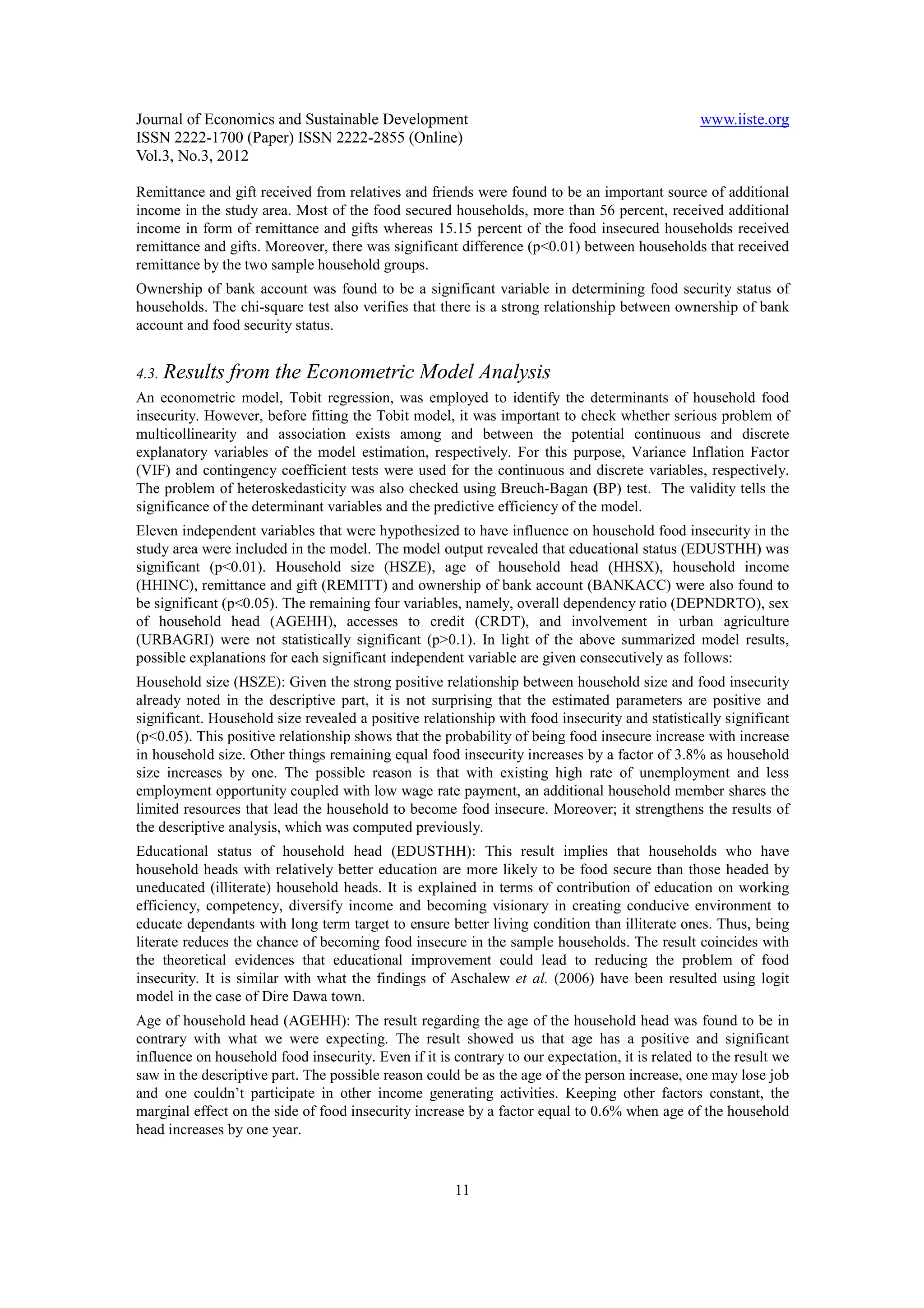 Determinants of food insecurity in addis ababa city, ethiopia | PDF