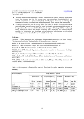 Determinants of food insecurity in addis ababa city, ethiopia | PDF