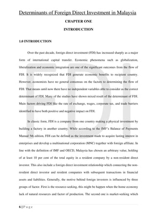 Determinants of foreign direct investment in malaysia | PDF