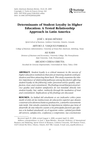 Determinants of Student Loyalty in Higher Education A Tested ...