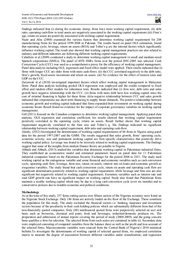 The Impact Of Working Capital Management On Firms Financial Performance
Evidence From Pakistan