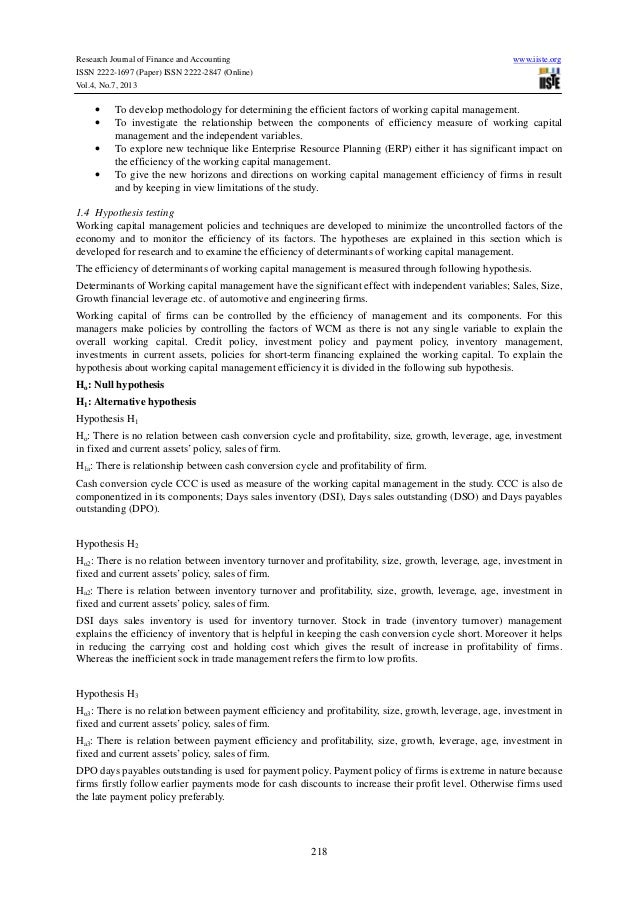 Master thesis working capital management