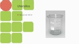 Utensílios
 Béquer de 100 ml
 