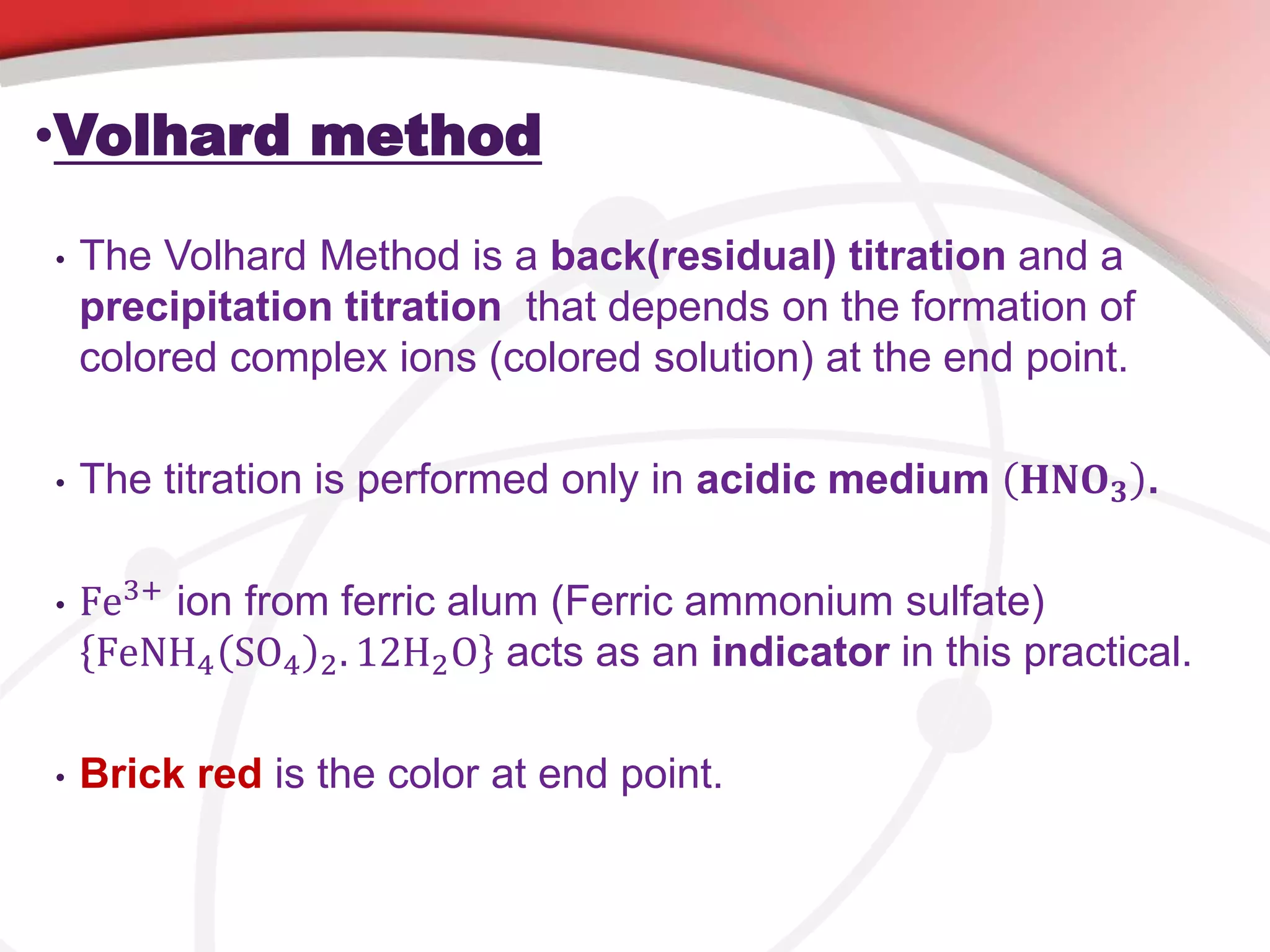 Determination of chloride content in water by Volhard method | PPTX