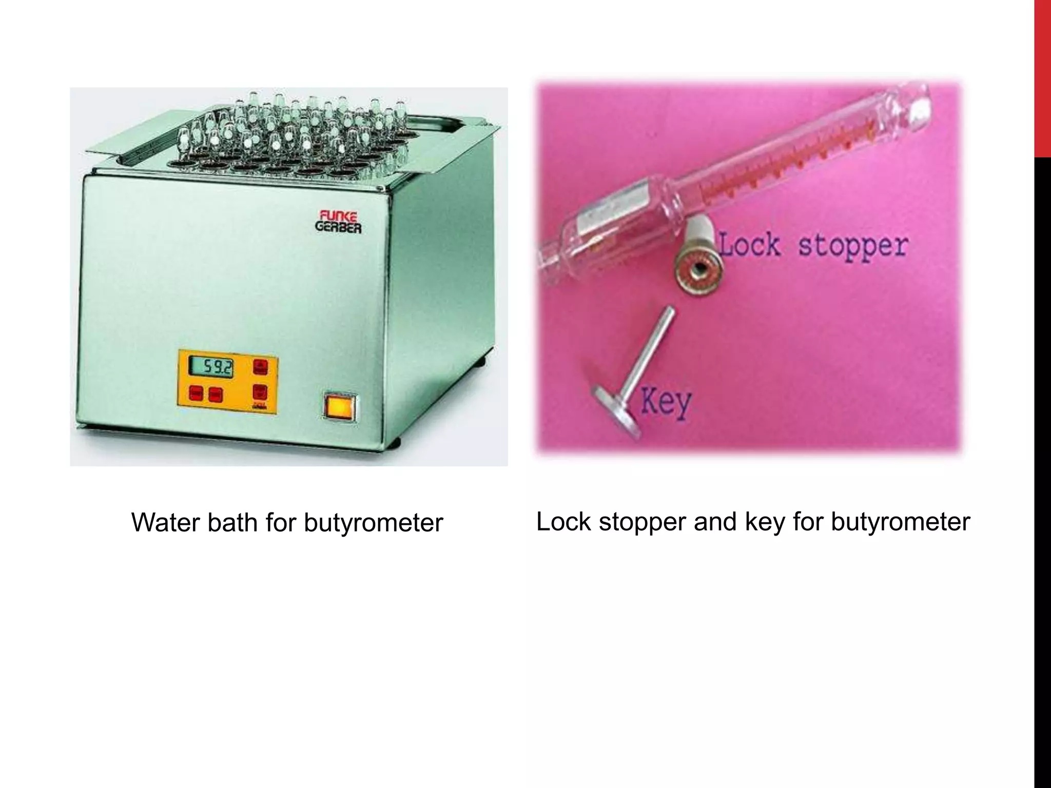 Water bath for butyrometer Lock stopper and key for butyrometer
 