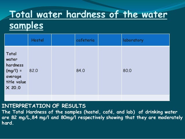 determination of hardness of water Chm 113l-5 determination of hardness of water of several local sources objective: you will determine the hardness of water using two different methods, edta titration, and. determination of hardness of water Chm 113l-5 determination of hardness of water of several local sources objective: you will determine the hardness of water using two different methods, edta titration, and.