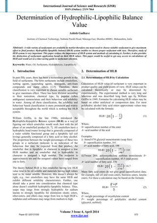 Determination of hydrophilic lipophilic balance value | PDF