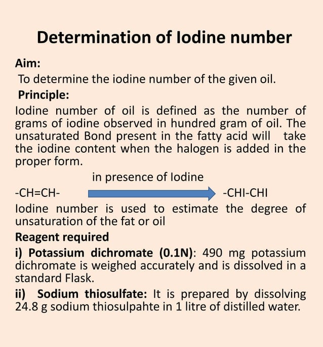 Determination of iodine number in oil