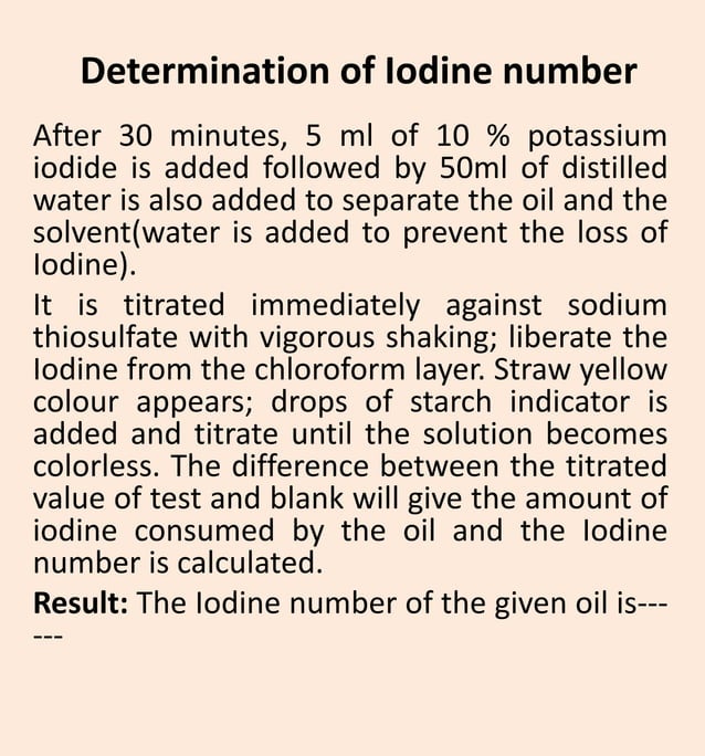 Determination of iodine number in oil