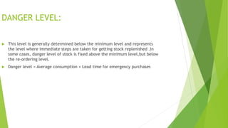 Determination of material levels and stock levels | PDF
