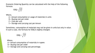 Determination of material levels and stock levels