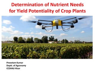 Determination of Nutrient Needs
for Yield Potentiality of Crop Plants
Preeetam Kumar
Deptt. of Agronomy
CCSHAU Hisar
 
