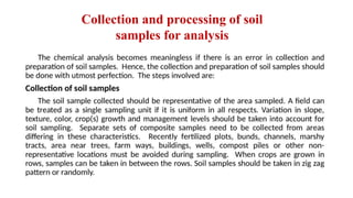 Collection and processing of soil
samples for analysis
g
 